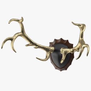3D model Stag Antlers on a Wall Mount Gold Plated