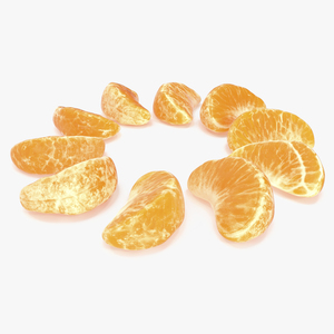 3D Slices of Peeled Orange Tangerine Fruit in Sun Form