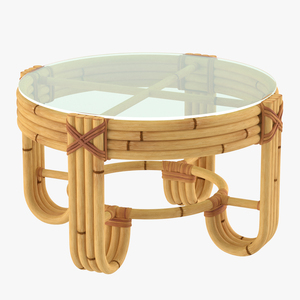 3D model Round Bamboo Coffee Table with Glass Top