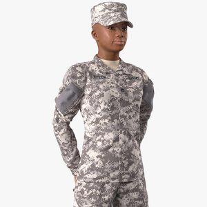 3D Black Female Soldier ACU Camo Standing Pose model