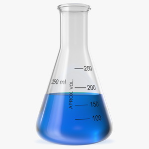 3D Narrow Mouth Erlenmeyer Flask 250 ml with Blue Liquid model