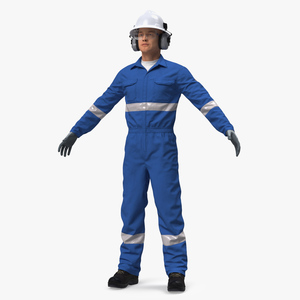 3D Oil Gas Worker Fully Equipped Neutral Pose Fur