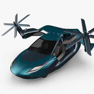 3D model Concept Flying Car in Turquoise Color with Propellers Rigged