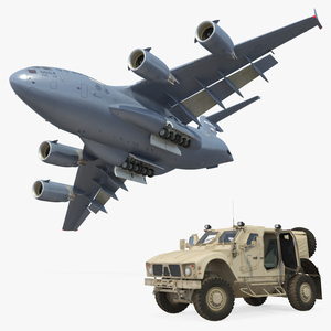 3D Boeing C17 Globemaster III Transport Aircraft with Oshkosh M ATV Loaded Rigged model