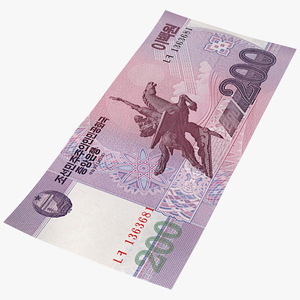 3D North Korea 200 Won Banknote model