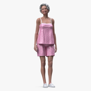 3D model Asian Grandma Wearing Pajamas Rigged for Maya