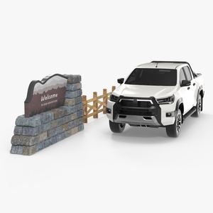 Stone Gateway Monument and Pickup Truck 3D model