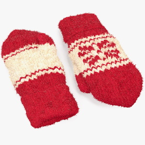 3D Knitted Red Wool Mittens Fur model