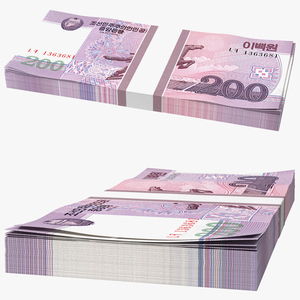 North Korea 200 Won Banknotes Pack 3D model