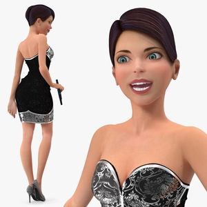 3D model Cartoon Young Woman Party Clothes Rigged