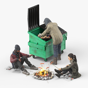 Homeless People Around Fire 3D