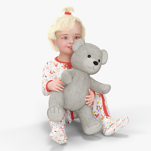 3D model Baby Girl with Teddy Bear