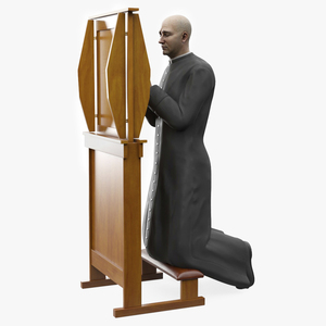 Priest Praying in a Kneeling Pew 3D