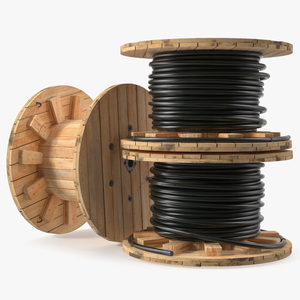 Stack of Wooden Cable Reels 3D