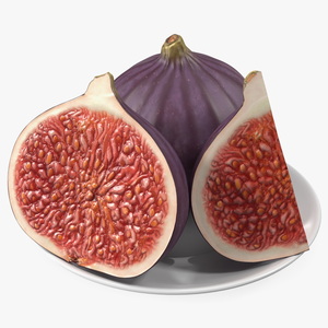 3D Fresh Riped Fig Whole Quarter and Half on Saucer model