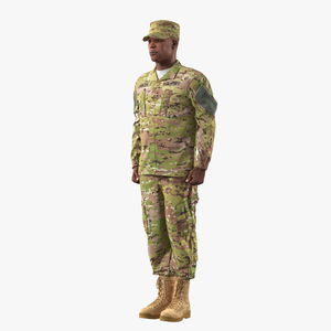 3D model African-American US Soldier Standing at Attention Camouflage