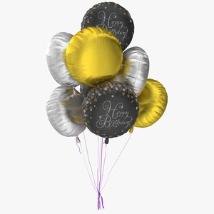 3D Helium Happy Birthday Balloons Multicolored model