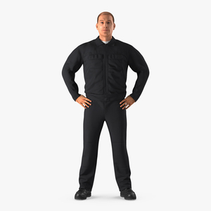 Worker Black Uniform Standing Pose 3D model