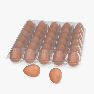 Realistic Egg Tray Packaging with 30 Brown Eggs 3D