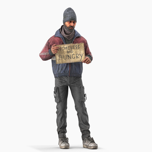 Standing Homeless Man with Placard 3D model