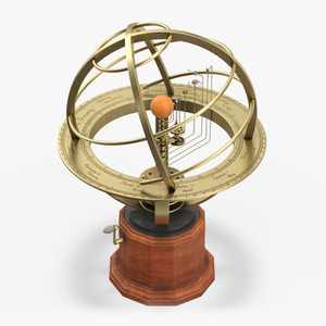 3D Brass Solar System Orrery with Wooden Base Rigged for Maya model