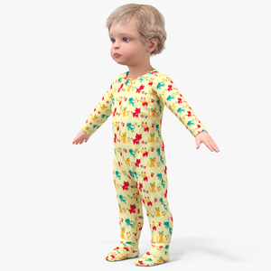 Toddler Aged 1 Year in Pajamas A-Pose 3D