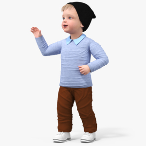 3D Child in Fall Clothes Rigged model