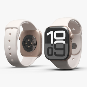 Apple Watch Series 10 Rose Gold with Rubber Strap and Display On 3D model