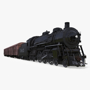 3D model Steam Engine with Freight Cars