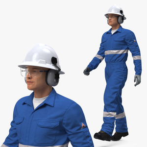 3D Oil Gas Worker Fully Equipped Walking Pose Fur