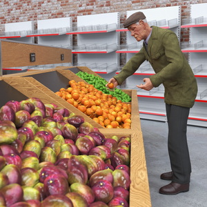 3D model An Elderly Man Near A Fruit Counter