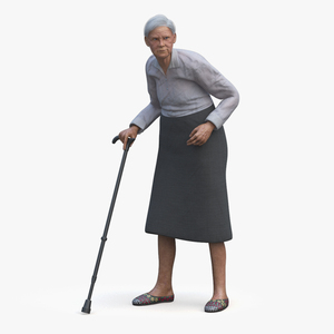 Older Woman with Walking Cane 3D model