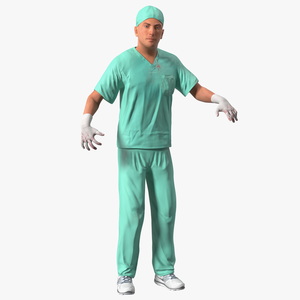 Male Surgeon Doctor Stained Blood Clothes Rigged for Maya 3D