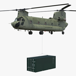 3D US Army Transport Helicopter With 20 ft ISO Container model