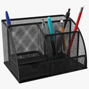 3D Black Organizer with Drawer and Pencil model