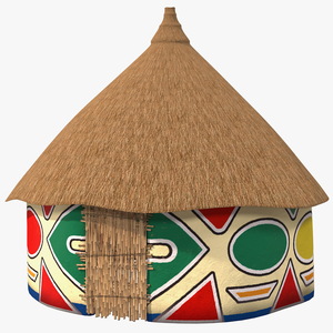 Traditional African Hut with Painting 3D