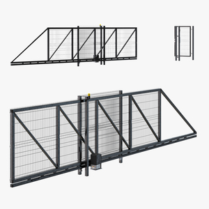 Industrial Metal Gate with Fence Open 3D