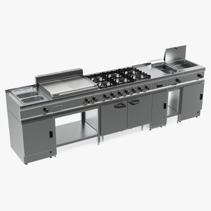 Professional Inox Kitchen Equipment Set 3D model