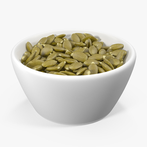 3D Peeled Pumpkin Seeds in a Ceramic Bowl model