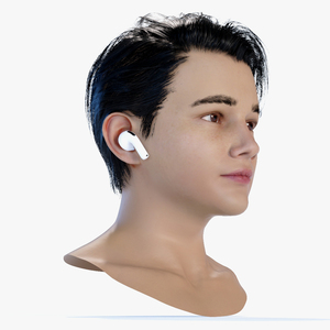 3D model Young Boy Head with Apple AirPods 4 Wireless Headphones