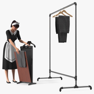 Housekeeper with Trouser Press and Clothes Rack 3D