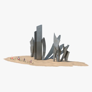 Les Braves Memorial with Allied Flags and Flowers 3D model