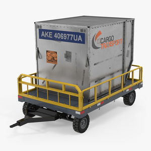 3D Airport Luggage Trolley Baggage Trailer with Container Rigged