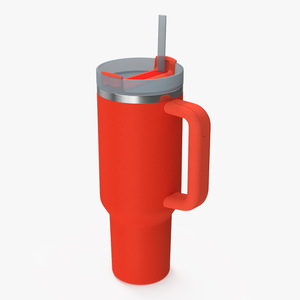 Travel Tumbler with Lid and Straw Red 3D