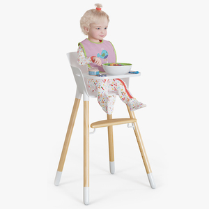 Baby Girl Eating in High Chair Fur 3D model