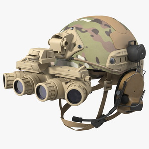 3D Helmet with Night Vision Goggles Green Camo model