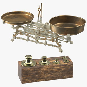 3D Antique Balance Scale with Weights Set model