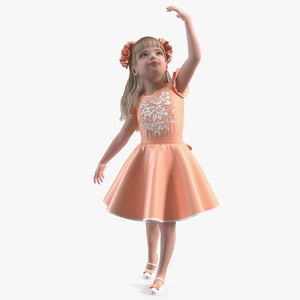 3D Child Girl Party Dress Rigged for Cinema 4D model