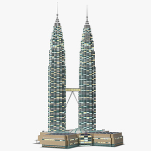 3D Petronas Towers Twin Skyscrapers Night Glow model