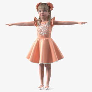 Little Girl Beautiful Dress T-Pose 3D model